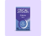  Visão frontal da embalagem azul do suplemento Oscal Cálcio 500mg.
