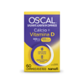 Visão frontal da embalagem amarela do suplemento Oscal Cálcio + Vitamina D 400UI.